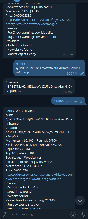 Telegram crypto bot signals project preview